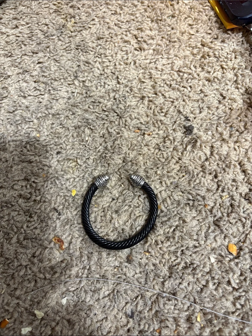 Women or Men's Black Twisted Cable Cuff Bracelet with Silver Ends